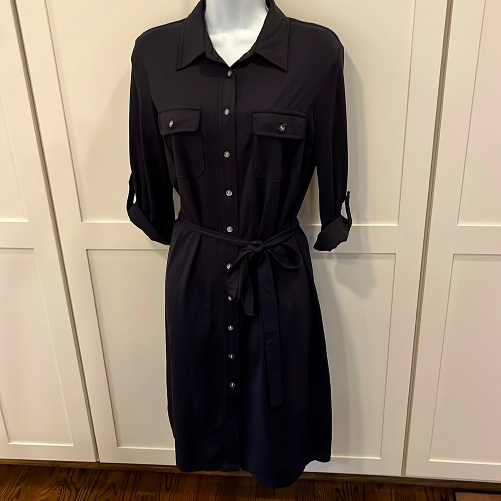 J. McLaughlin Black Knit Shirt Style Dress M